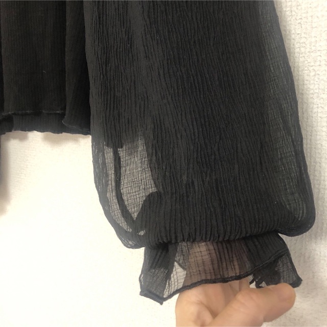 お袖シースルー バックリボン 黒 ブラック カットソー レディースのトップス(シャツ/ブラウス(長袖/七分))の商品写真