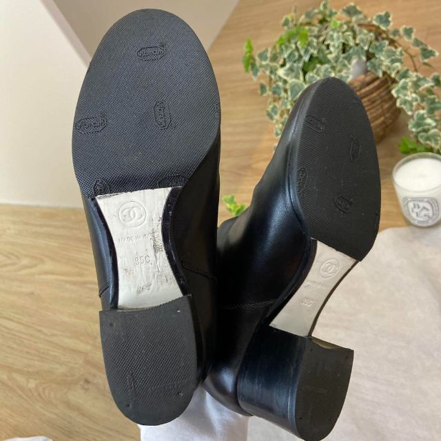 CHANEL　シャネル　ココマーク　レザーロングブーツ  35　ブラック　美品靴/シューズ