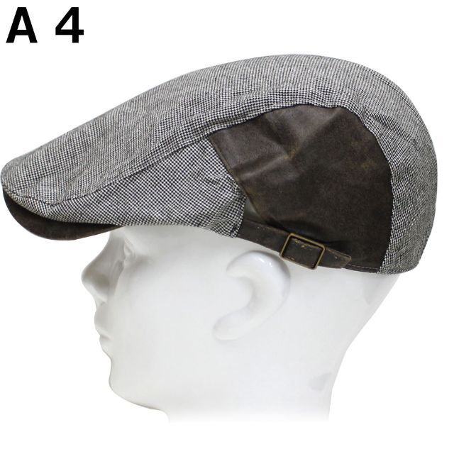 帽子 メンズ レディース アンティーク 合皮 ハンチング A4 ブラックホワイト メンズの帽子(ハンチング/ベレー帽)の商品写真