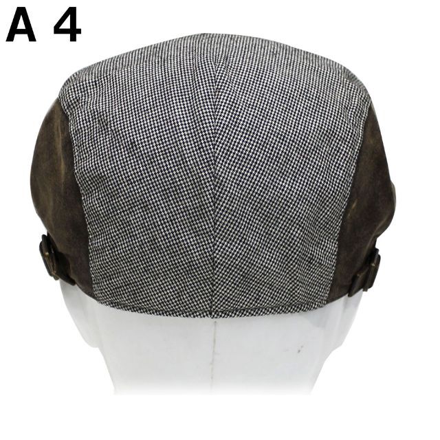 帽子 メンズ レディース アンティーク 合皮 ハンチング A4 ブラックホワイト メンズの帽子(ハンチング/ベレー帽)の商品写真