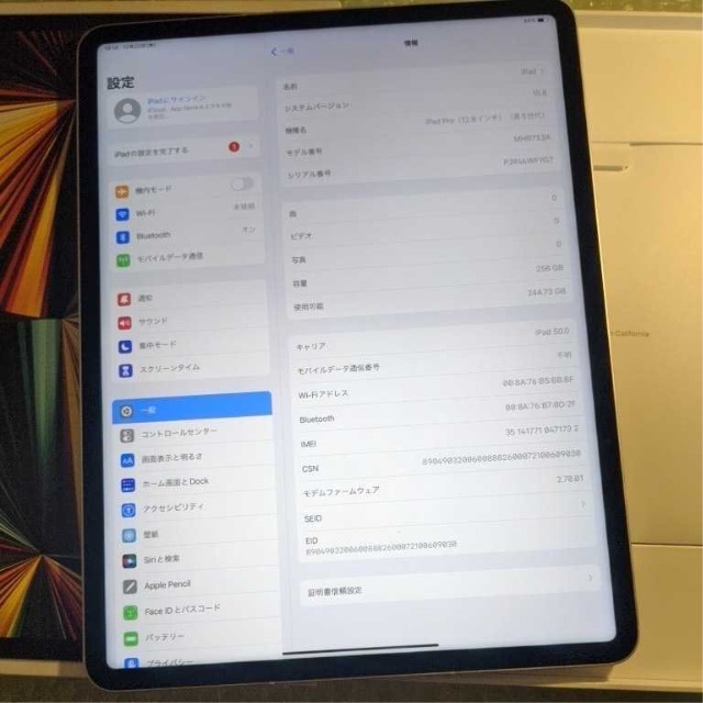 タブレット美品 simフリー 第5世代 ipad pro 12.9インチ 256gb