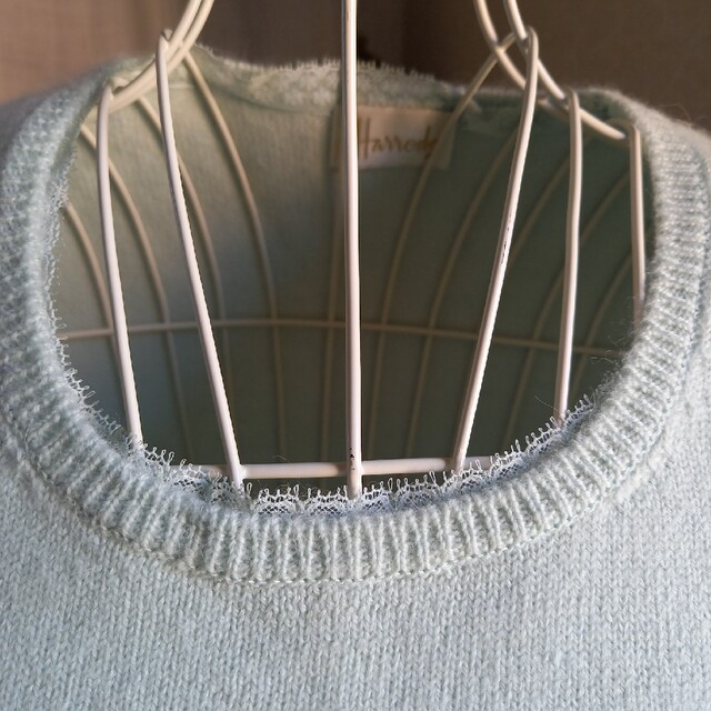 Harrods(ハロッズ)のHarrods　ウール&アンゴラミントブルーの半袖セーター レディースのトップス(ニット/セーター)の商品写真