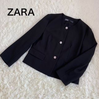 ザラ(ZARA)の美品☆ZARA ザラ ノーカラージャケット ビジューボタン フォーマル 黒 S(ノーカラージャケット)