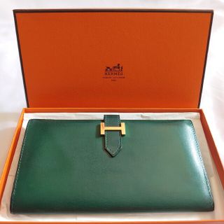 エルメス(Hermes)のHERMES ベアン 長財布 ボックスカーフ ゴールド金具(長財布)