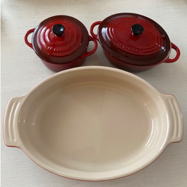 LE CREUSET  ルクルーゼ ♡ ココット 2コ  ＆ グラタン皿