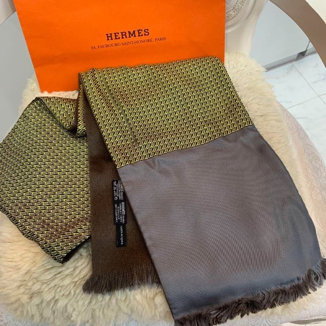 ☆超美品☆HERMES リバーシブルマフラー ストール シルクxアンゴラ H
