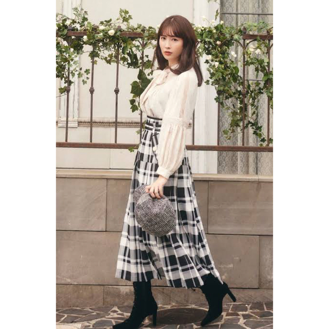 Pleated Checkered Twill Long Skirt - ロングスカート