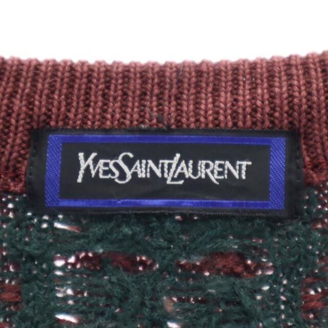 L着丈イヴサンローラン 90s ウール100％ Vネック 総柄 ニット L パープル系 YVES SAINT LAURENT 長袖 セーター メンズ   【230112】