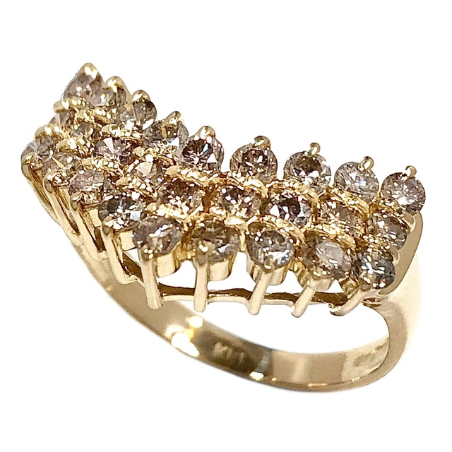 2022激安通販 K18 ブラウン ダイヤモンド 1.00ct V字 ダイヤ リング