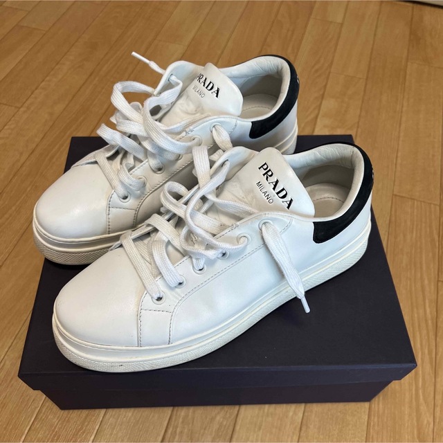 織り柄チェック prada スニーカー 38.5 25.5 プラダ - 通販 - www
