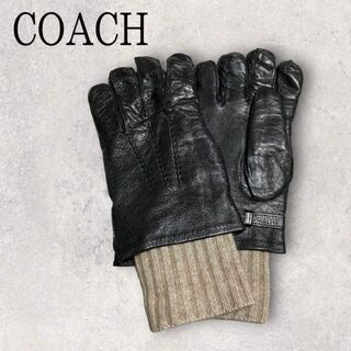 コーチ(COACH)のCOACH コーチ レザーグローブ ニットリブ ブラック 黒 手袋(手袋)