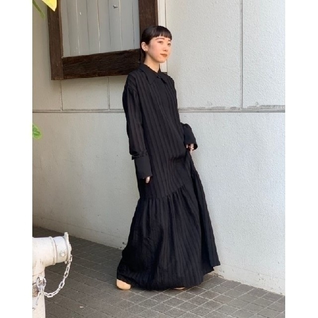 【美品】TODAYFUL シアーストライプシャツドレス 黒 ロングワンピース