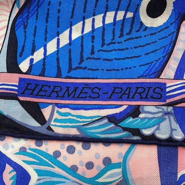 エルメス スカーフ カレ ジェアン 空から海へ La mer au ciel マリン/ローズ/ターコイズ HERMES カシミヤ シルク