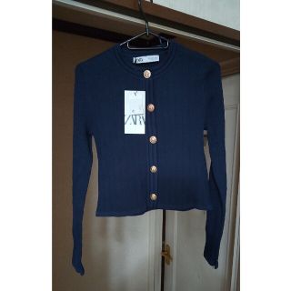 ZARA - 新品 ZARA ゴールドボタン ニット カーディガン ネイビーの通販