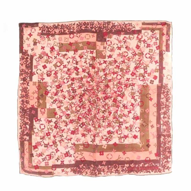 ルイヴィトン スカーフ シルク モノグラム フラワー ピンク 茶 ブラウンファッション小物