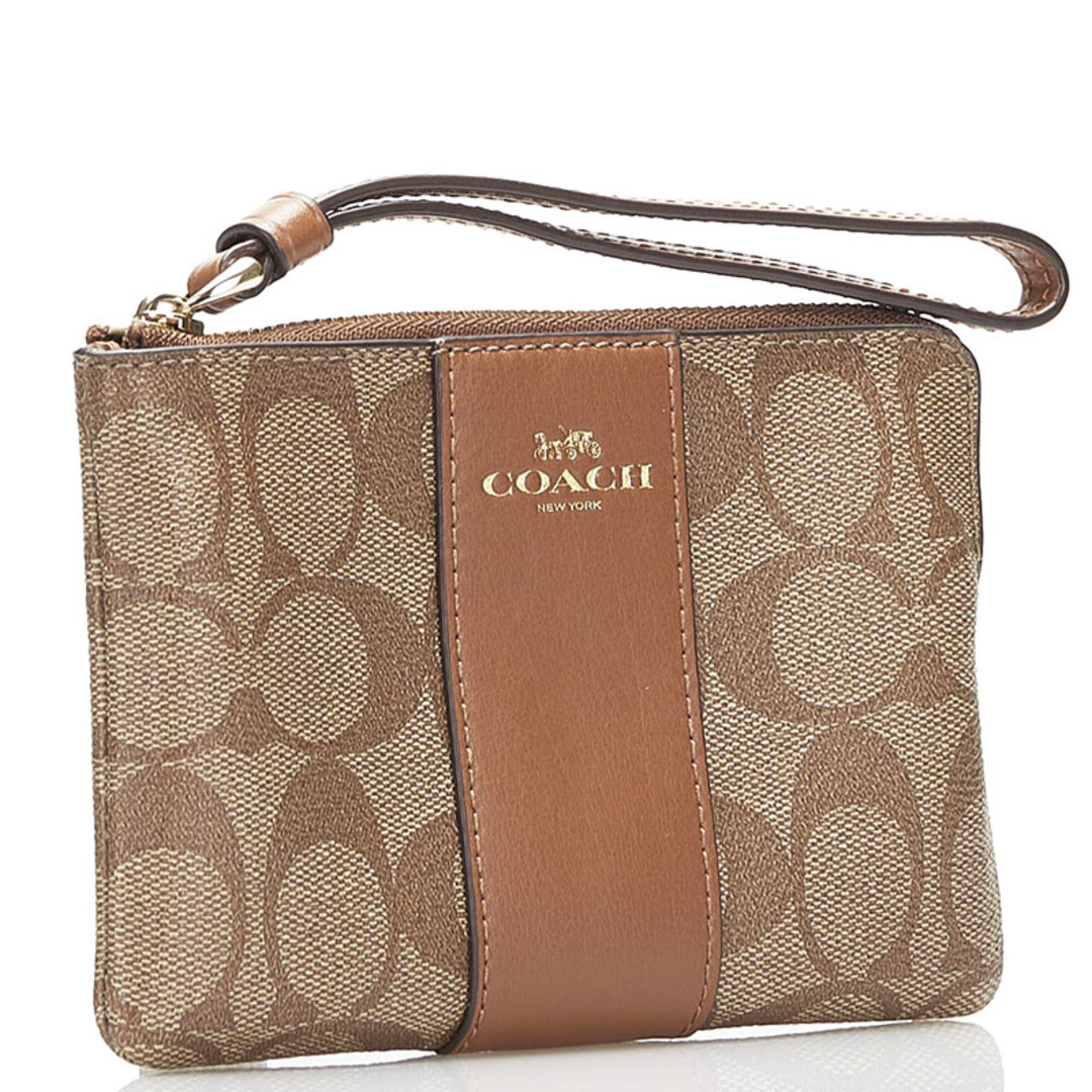 COACH(コーチ)の美品 コーチ コーナー ジップ リストレット シグネチャー ポーチ F58035 PVC レディース COACH 【1-0072628】 レディースのファッション小物(ポーチ)の商品写真