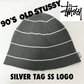 ステューシー(STUSSY)の【超希少美品】90’s OLD STUSSYシャネルロゴタグビーニーGRY③(ニット帽/ビーニー)