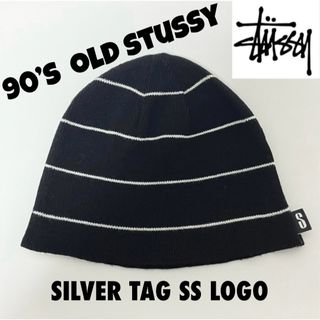 ステューシー(STUSSY)の【超希少美品】①90’s OLD STUSSYシャネルロゴタグビーニーBLK(ニット帽/ビーニー)