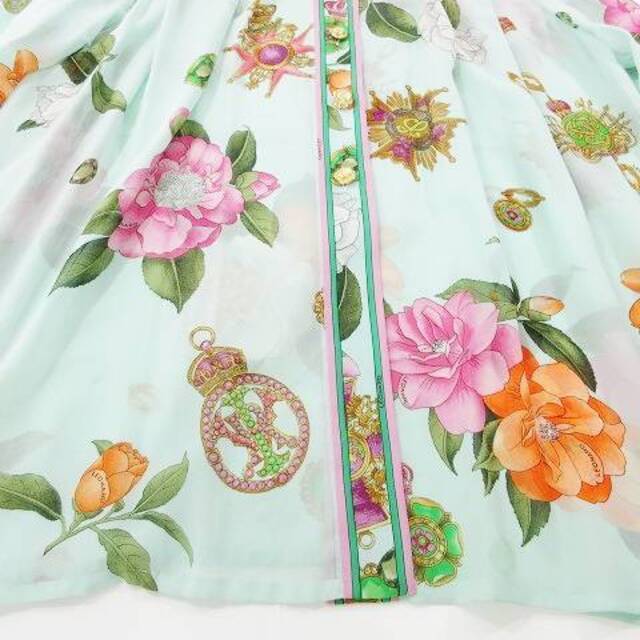 レオナール FASHION シルク ジャケット シフォン 金ボタン 花柄 M 緑 - 4