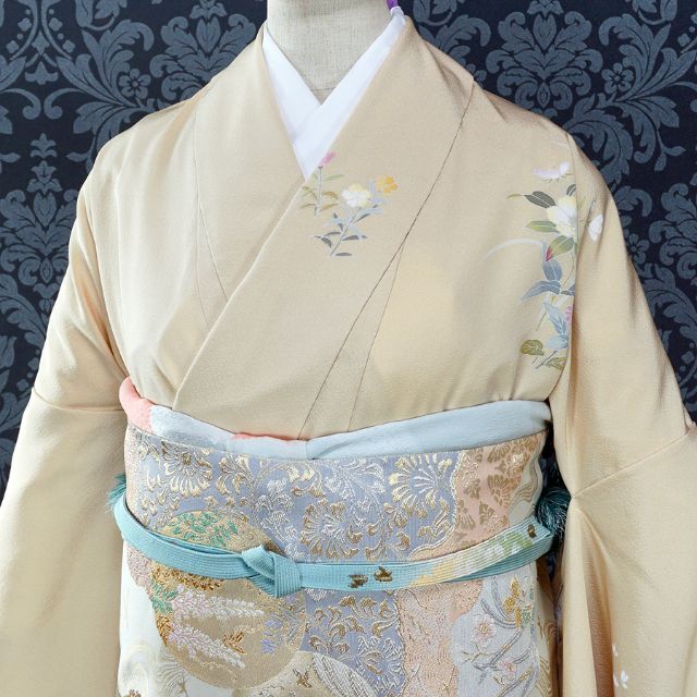 訪問着 京加賀友禅 鳥の子色 落款入り 丹後ちりめん 未仕立て の通販
