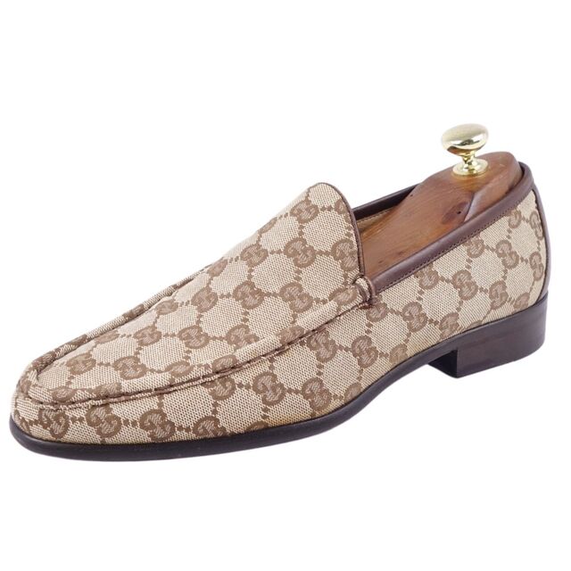 グッチ GUCCI ローファー スリッポン GG柄 キャンバス カーフレザー シューズ メンズ 40E(25cm相当) ブラウン/ベージュ | フリマアプリ ラクマ