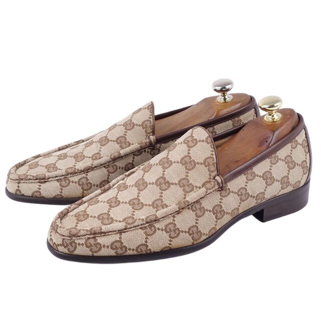 グッチ GUCCI ローファー スリッポン GG柄 キャンバス カーフレザー シューズ メンズ 40E(25cm相当) ブラウン/ベージュ