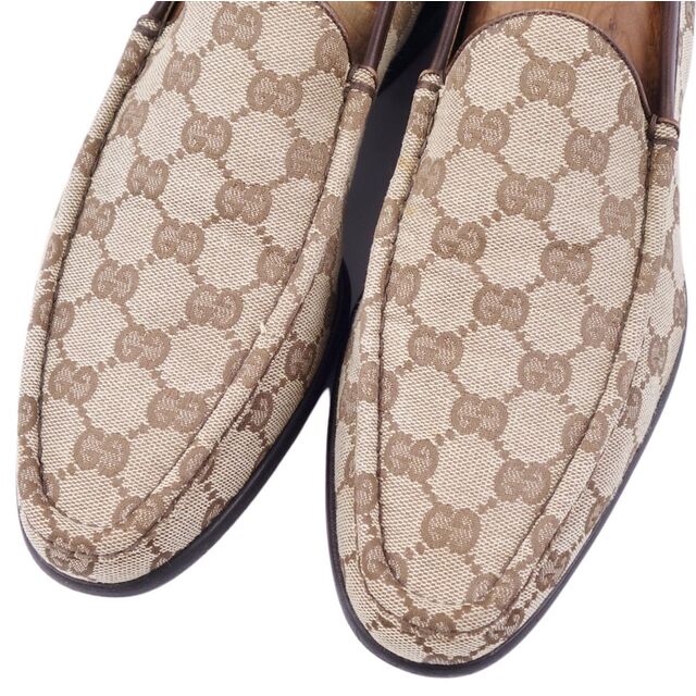 グッチ GUCCI ローファー スリッポン GG柄 キャンバス カーフレザー シューズ メンズ 40E(25cm相当) ブラウン/ベージュ