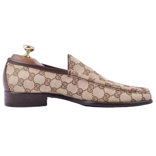 グッチ GUCCI ローファー スリッポン GG柄 キャンバス カーフレザー シューズ メンズ 40E(25cm相当) ブラウン/ベージュ