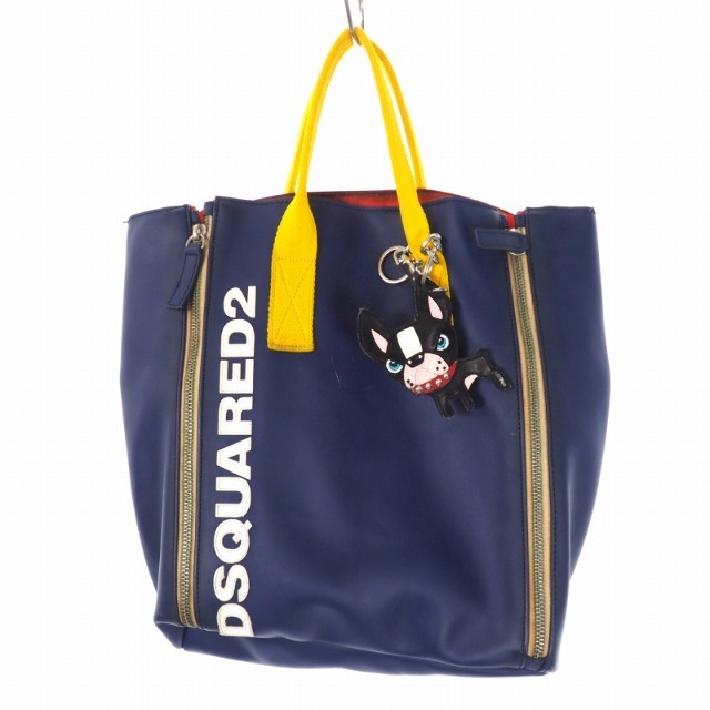 ディースクエアード DSQUARED2 ロゴ フェイクレザー ハンドバッグ37cmタテ