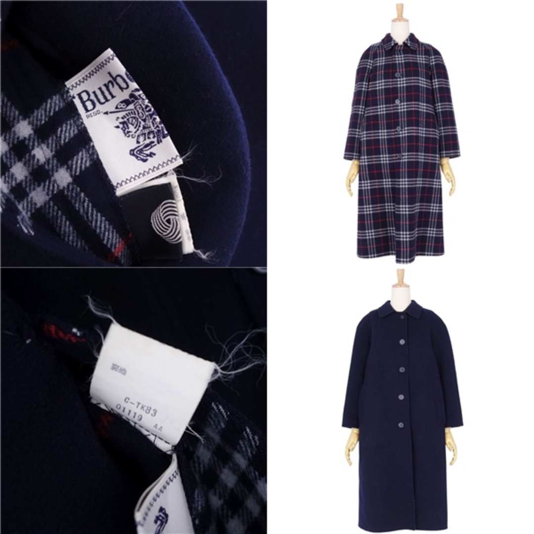 BURBERRY(バーバリー)の美品 Vintage バーバリー Burberrys コート ウール チェック リバーシブル ステンカラーコート バルマカーンコート レディース 9AB2(M相当) ネイビー レディースのジャケット/アウター(その他)の商品写真