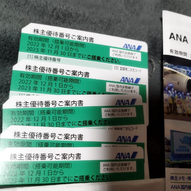 ANA(全日本空輸)(エーエヌエー(ゼンニッポンクウユ))の全日空　株主優待券５枚＆全日空グループ優待券 チケットの優待券/割引券(その他)の商品写真