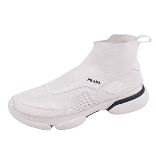 プラダ(PRADA)のプラダ PRADA シューズ ソックススニーカー メンズ ハイカット ロゴ ニットジャージー ラバー 靴 7.5(27.5cm相当) ホワイト(スニーカー)