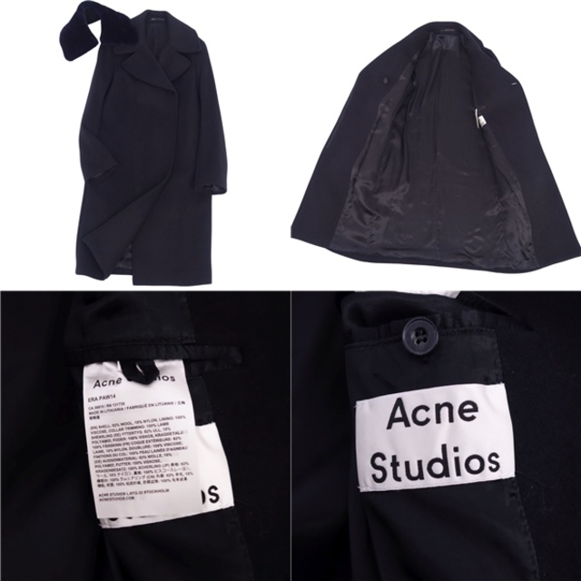 美品 アクネストゥディオズ Acne Studios コート 2way ウール ロングコート ラムファー レディース アウター 34(S相当) ブラック