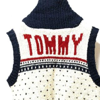 トミーヒルフィガー(TOMMY HILFIGER)のレア トミーヒルフィガー ニットベストジャケットホワイト 白色 古着(ベスト)