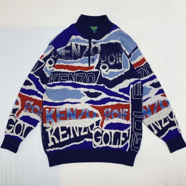KENZO GOLF リブニットセーター 総柄 一点物 サイズ4 L相当 KENZO GOLF リブニットセーター 総柄 一点物 サイズ4 L相当