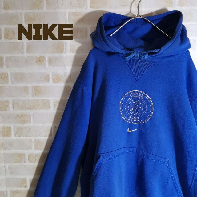 NIKE(ナイキ)のNIKE ナイキ パーカー プルオーバー センター ロゴ 青 ブルー インテル メンズのトップス(パーカー)の商品写真