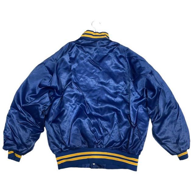 一点物　USA製　90s スタジャン　ナイロンジャケット　無地　青　XL 古着 メンズのジャケット/アウター(スタジャン)の商品写真