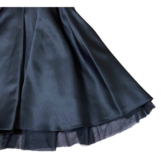 美品 ベアトップ サテン パーティドレス ボレロ 膝丈 結婚式 M ブラック レディースのフォーマル/ドレス(ミディアムドレス)の商品写真