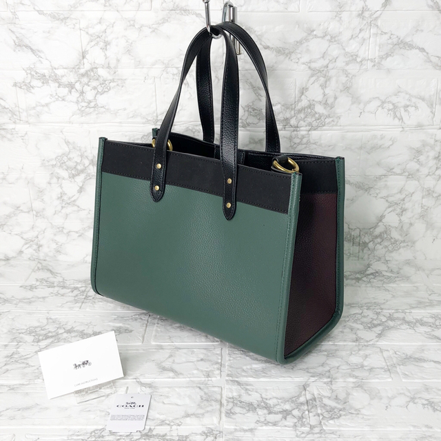 【新品】COACH トート ハンドバッグ ショルダーバッグ モスグリーン ロゴ大