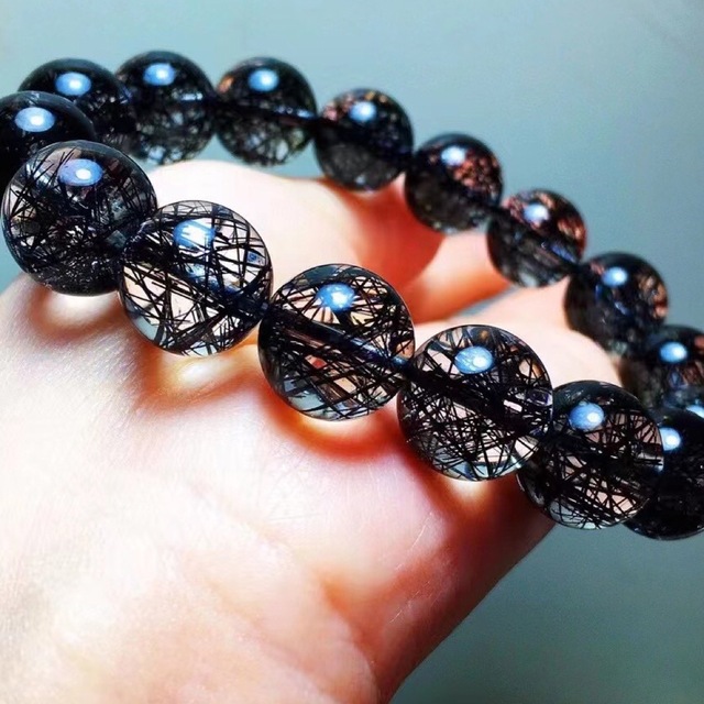 送料無料】 【天然】ブラックルチルクォーツ ブレスレット 13.5mm