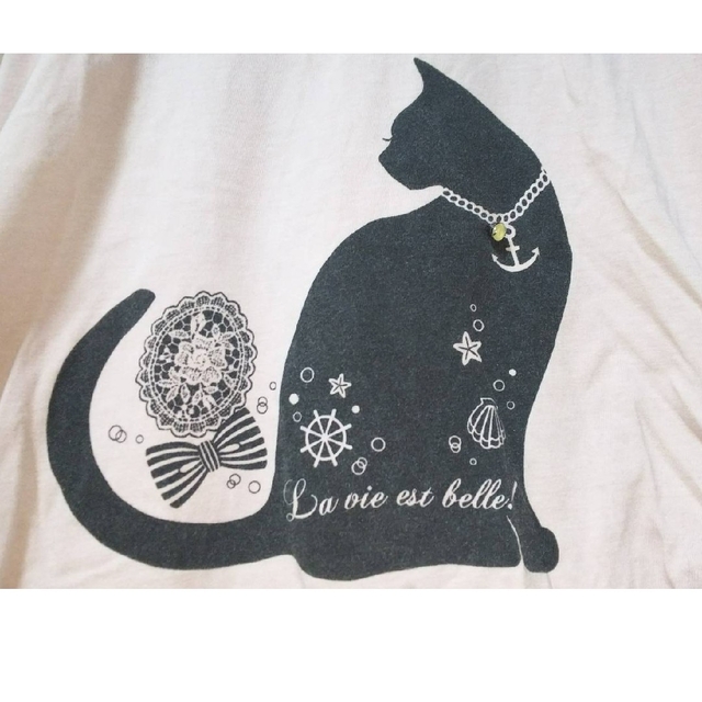 axes femme(アクシーズファム)のアクシーズファム　猫　キャット　プリントTシャツ　半袖　レース　可愛い　トップス レディースのトップス(カットソー(半袖/袖なし))の商品写真