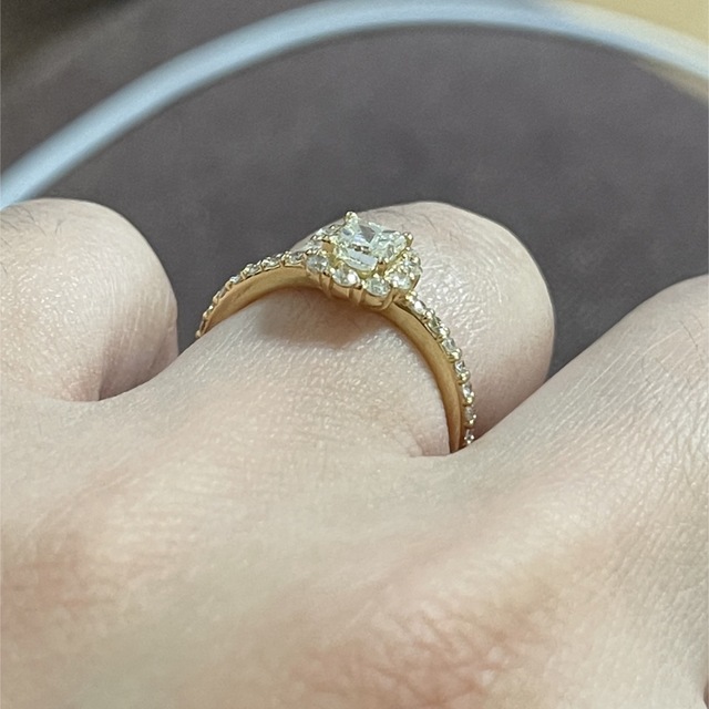 新品 YG K18 0.579 ゴールド プリンセスカットダイヤモンド 指輪