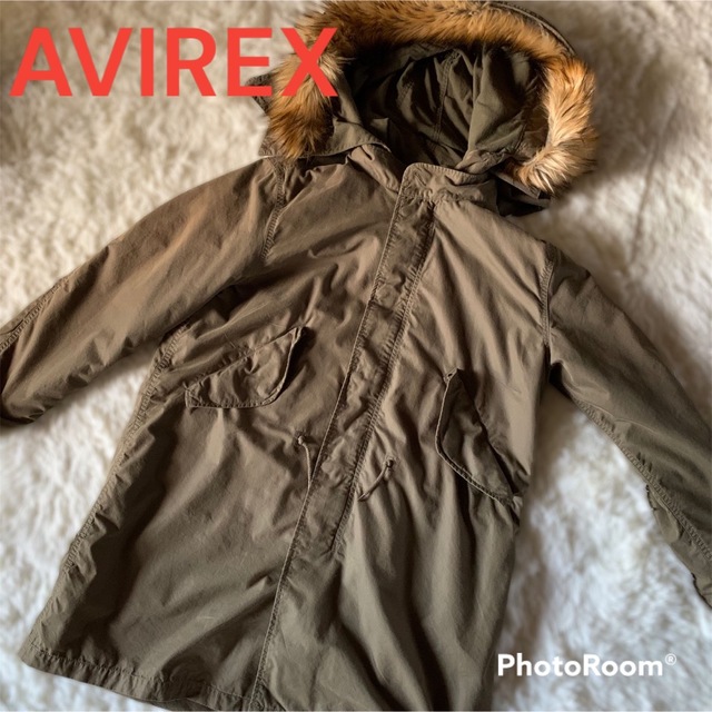 クリスマスファッション AVIREX モッズコート オリーブ ファー 大きい
