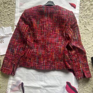 【美品】Christian Dior ツイードジャケット ノーカラー レッド S