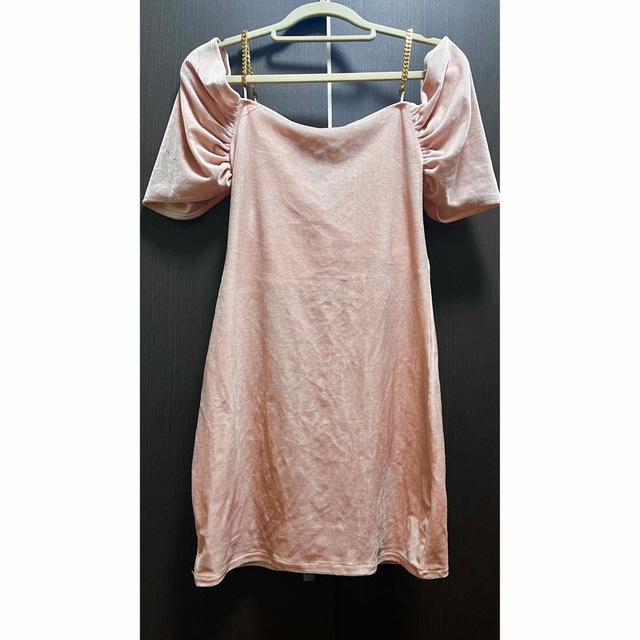 ピンクベロア　オフショルドレス レディースのフォーマル/ドレス(ミニドレス)の商品写真