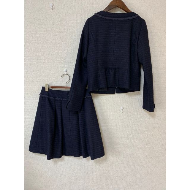S416★ノーカラージャケット スカートスーツ 36 濃紺ネイビー入学式 卒業式