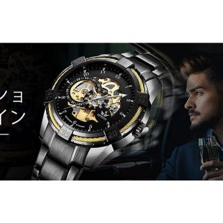 洗練されたデザイン✨ 腕時計 メンズ腕時計 機械式 ブラックスケルトン
