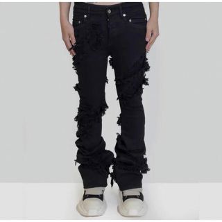 Rick Owens - ric owens似 ダメージ フレアパンツ ストラップ付き の