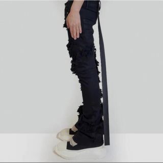 Rick Owens - ric owens似 ダメージ フレアパンツ ストラップ付き の