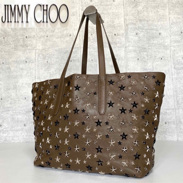 極美品】JIMMY CHOO SOFIA/M カーキ スタッズ トートバッグ-